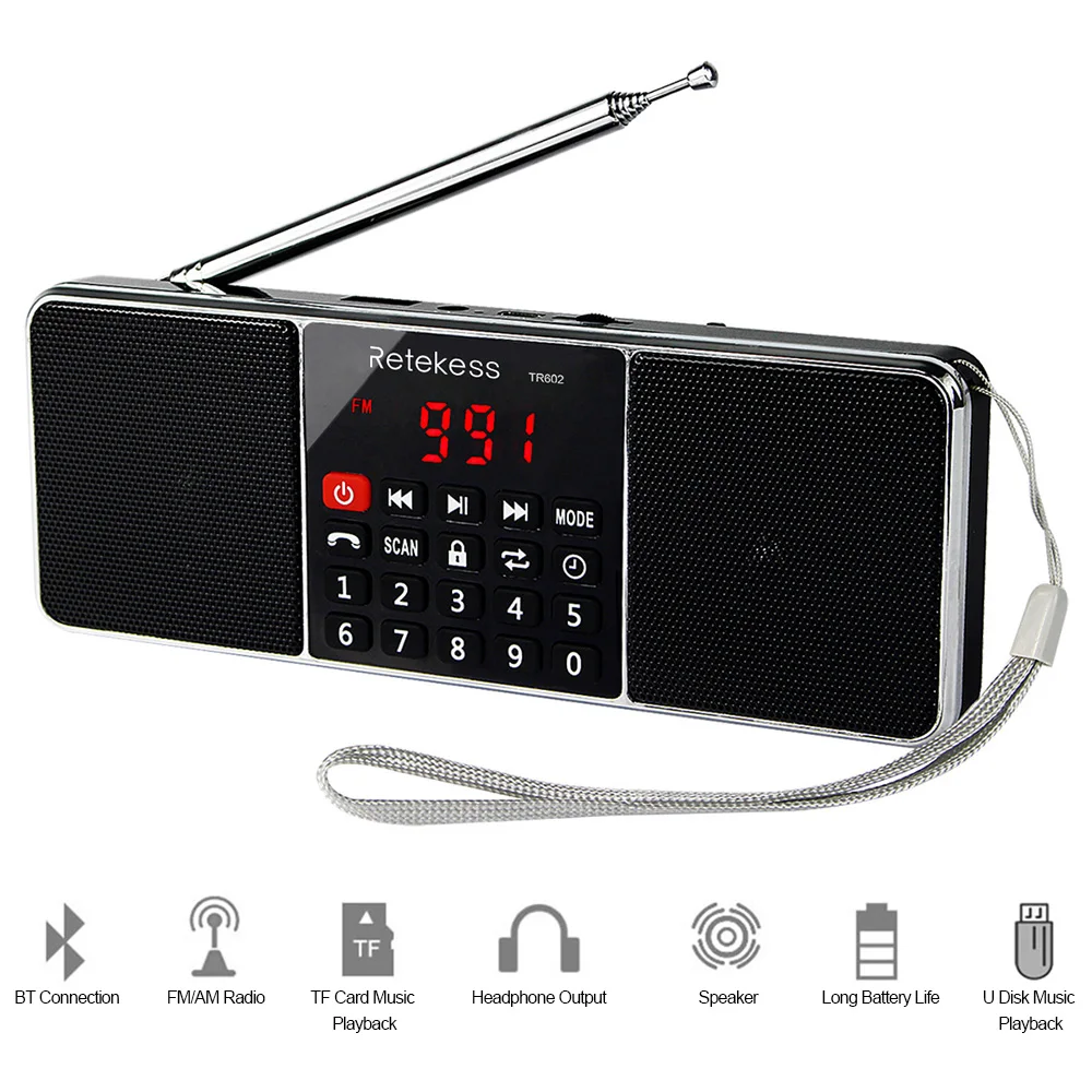 

Retekess Radio AM / FM Multiband Digital Radio Receiver BT Speakers MP3 Player Earphone AUX IN Support TF Card Reading