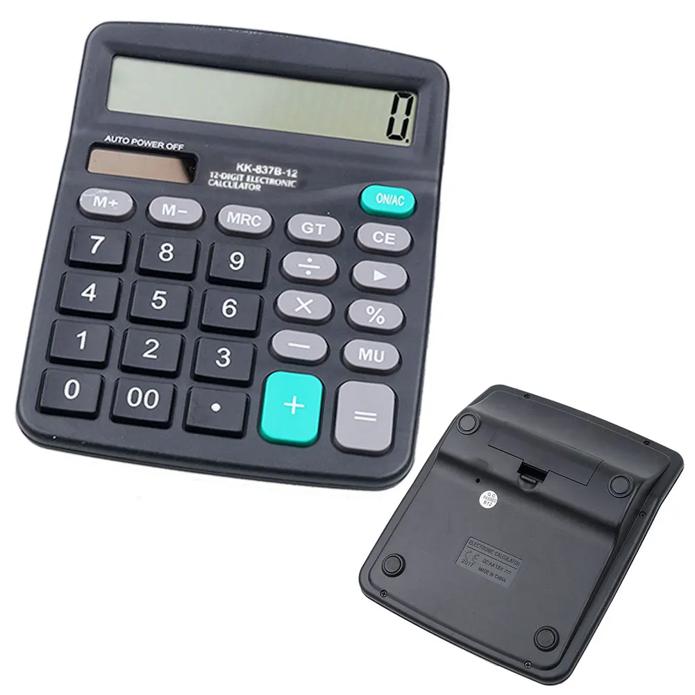 12 цифр дисплей Настольный калькулятор, рассчитать коммерческий инструмент Питание от батареи 12 цифр электронный калькулятор(черный