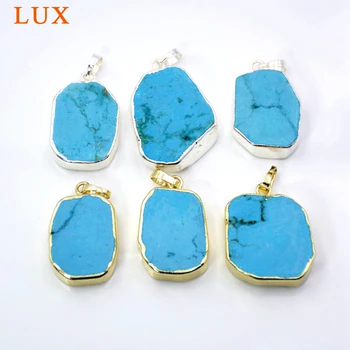 

Pretty Gold Bezel Natural Real Turquoises Pendant Freeform Blue Gold/silvers Turquoises Gem stone Charm Making Jewelry Bead