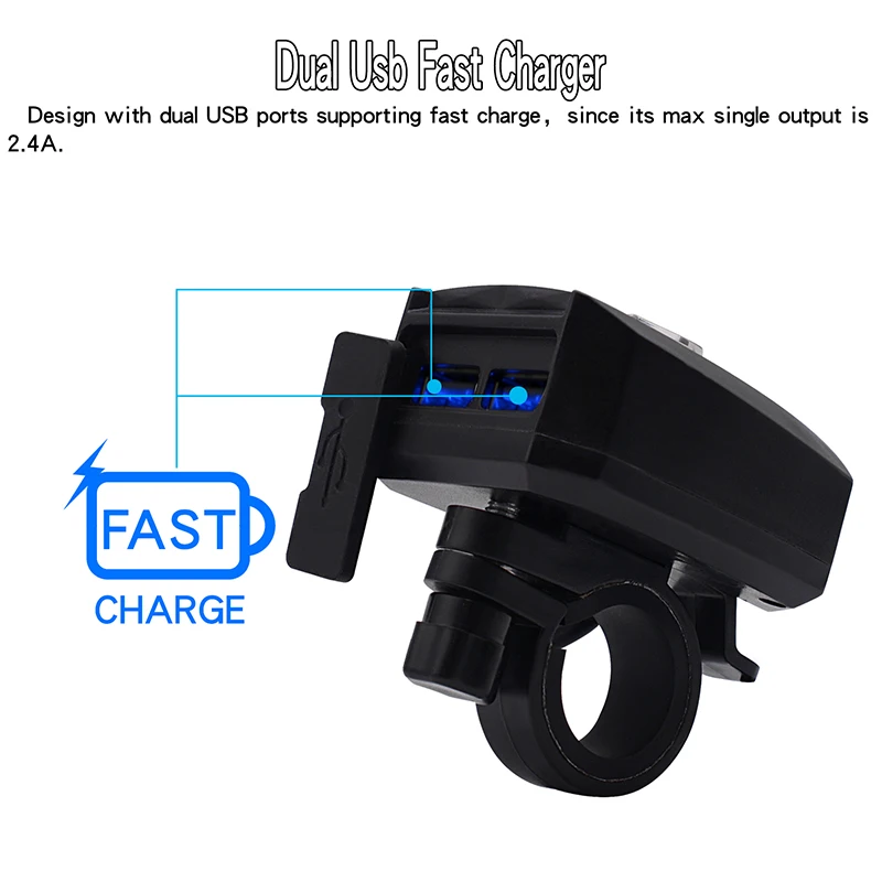 1 шт. Черный Водонепроницаемый двойной USB мотоциклетный руль зарядное устройство гнездо w/переключатель и крепления высокое качество части подходит для мотоциклов