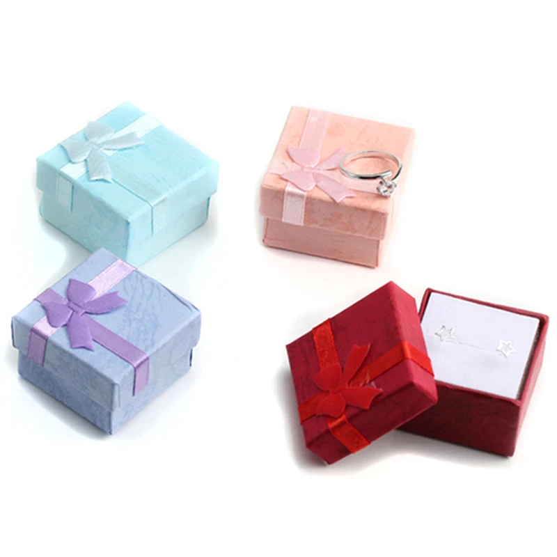 

JEYL 4pcs 4 x 4 cm High Quality Jewelry Organizer Box Rings Storage Box Small Gift Box For Rings Earrings 4 Colors