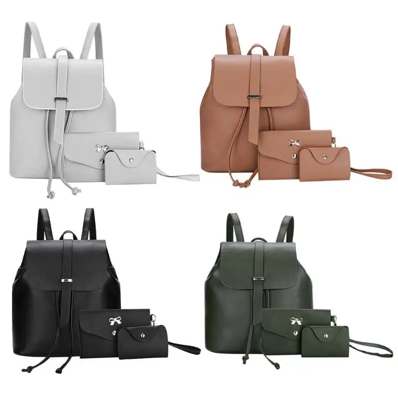 

3pcs/Set Elegant Women Leather Hasp Backpack Pure Wristlet Clutch Card Bag