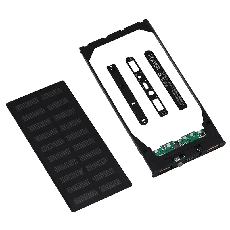 5V 2A Solar LED Portable Dual USB Power Bank 5x18650 External Battery Charger DIY Box