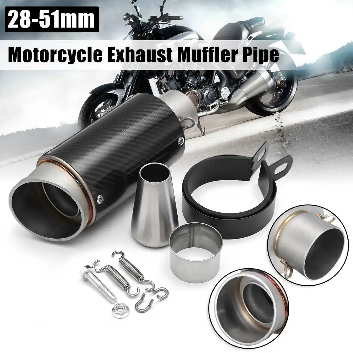

Universal for Honda for Kawasaki Stainless Steel Carbon Fiber Motorcycle Exhaust Muffler Pipe Racing Moto GP Style 28-51mm