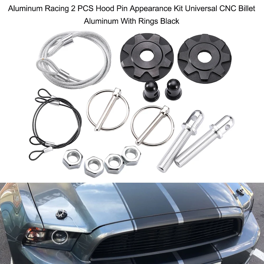 Racing 2 PCS Hood Pin Appearance Kit Universal CNC Billet Aluminum Silver