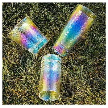 

Beautymm Rainbow Colorful Cold Cup Hammer Stripe Texture Bright Crystal Glass Water Drink Milk Breakfast Tumbler Wine Glasses