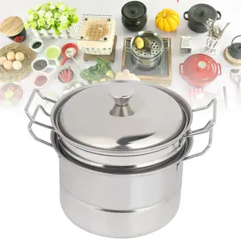 

Fashionable Stainless Steel Mini Pretend Steamer Pot Children Play House Kitchen Toy Cooking Food Kitchen Cooking Steam