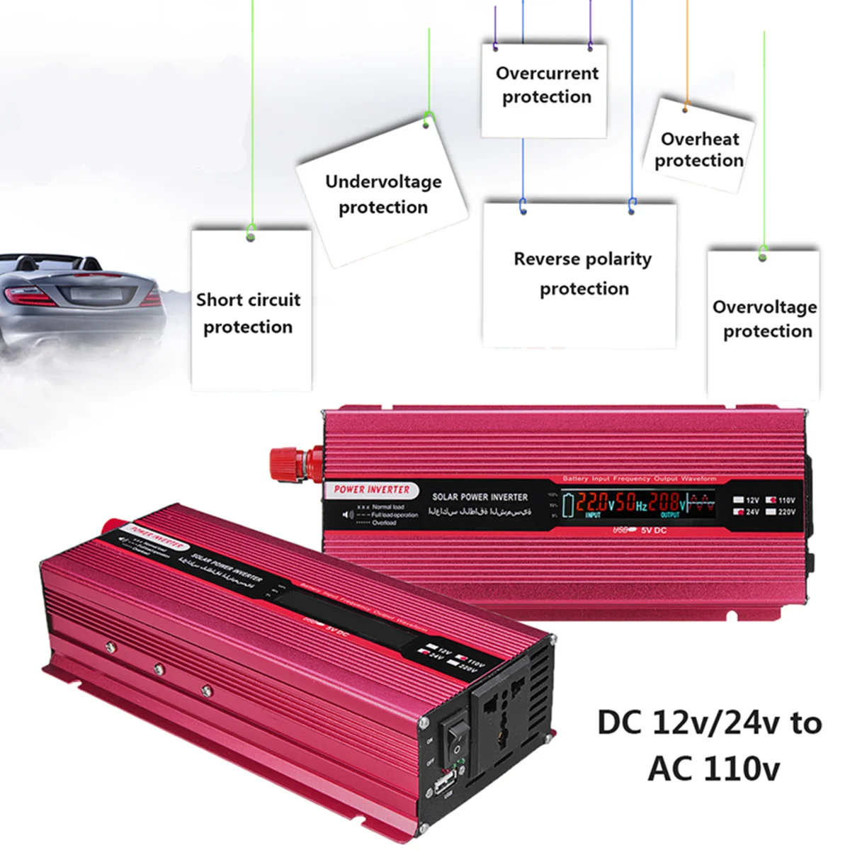 

Car Solar Power Inverter PEAK 4000W 12/24V To AC 220/110V USB Modified Sine Wave Voltage Transformer Aluminum Alloy Universal