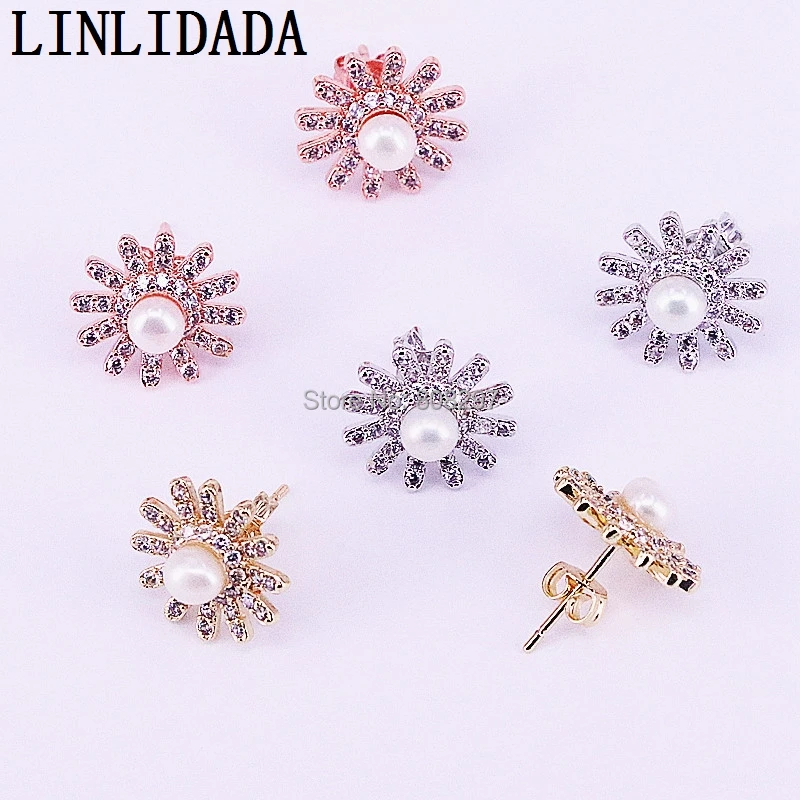 

10Pair Pave Zirconia Crystal Pearl Stud Earrings Fashion Flower Earrings for Women Wedding Party Gift Jewelry