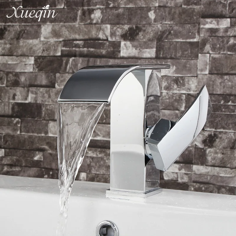 

Chrome Brass Waterfall Basin Sink Faucet Antique Vanity Mixer Tap Single Handle Bathroom Crane Cold And Hot Water Deck Mounted
