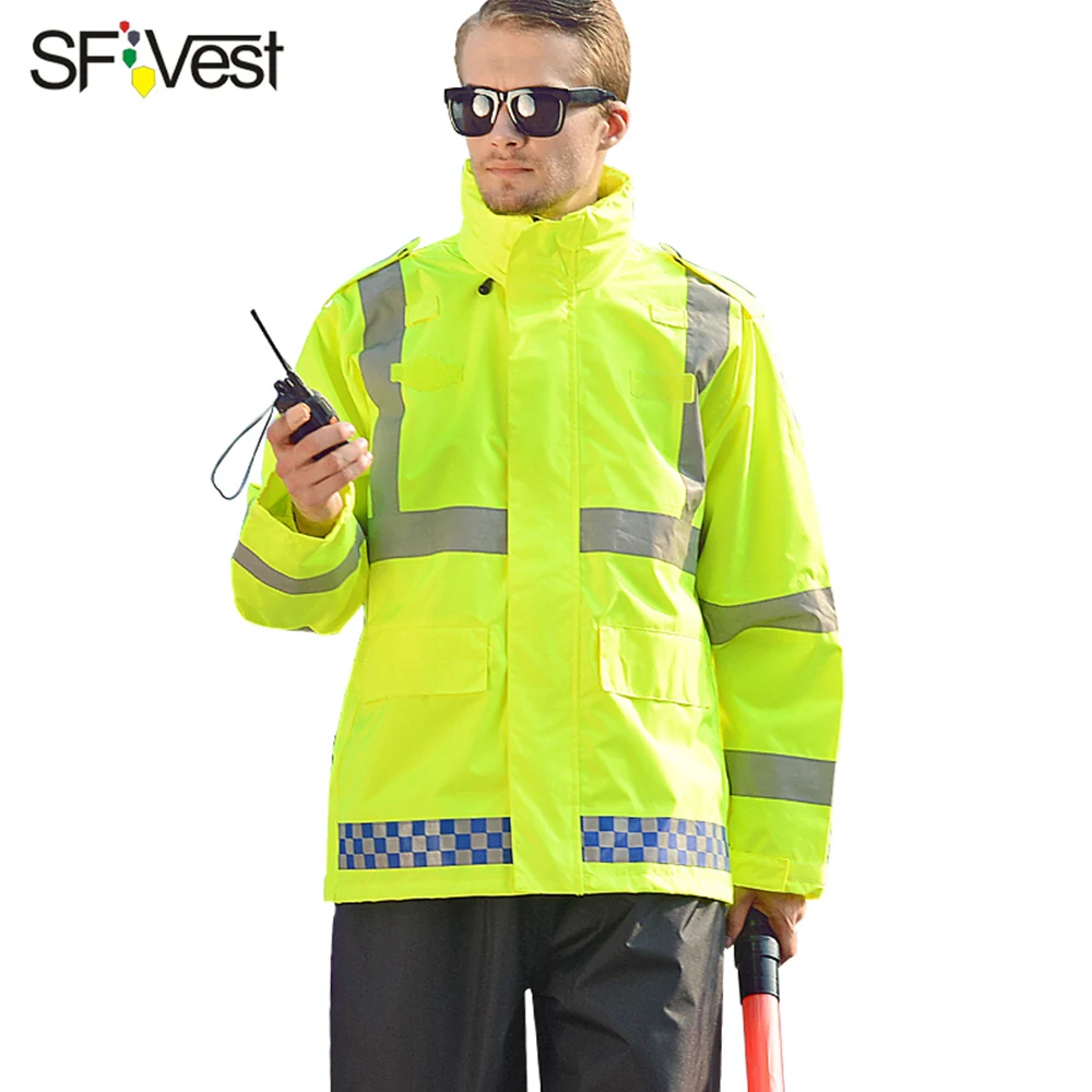 Reflective Waterproof Rain Jacket Rainwear Coat Luminous Safety