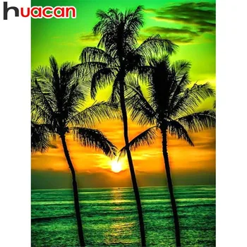 

HUACAN Diamond Mosaic Landscape 5D DIY Diamond Painting Full Square Tree Picture Of Rhinestone Seaside Decor Home