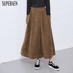 SuperAern весна и осень новые 2019 вельветовые широкие брюки женские корейский стиль женские брюки с высокой талией до щиколотки брюки