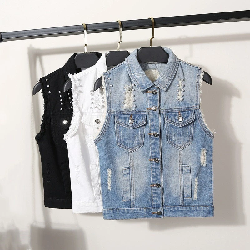 white sleeveless denim jacket