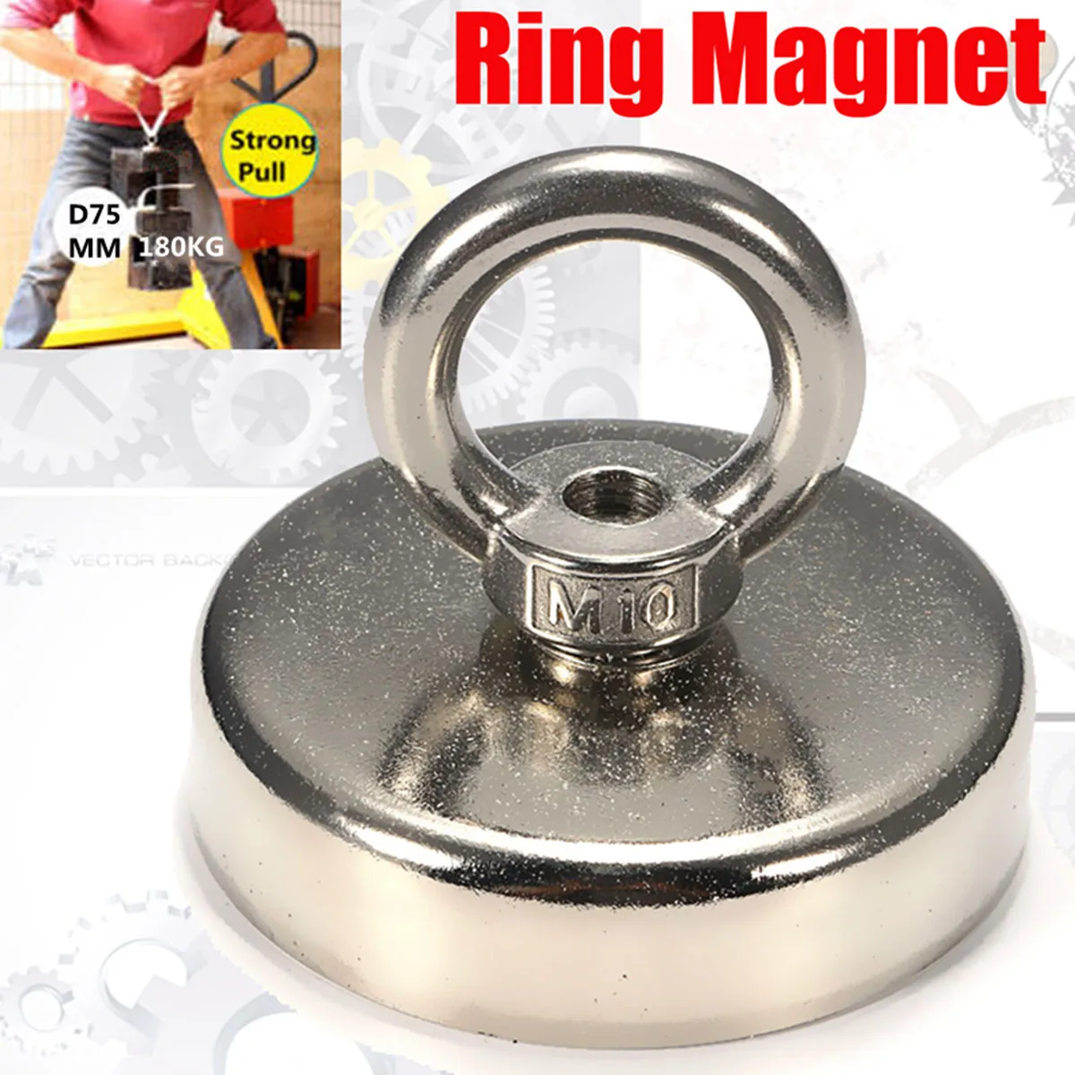 

75mmx63mm 162kg Fishing Magnet with Countersunk Hole and Eyebolt Round Neodymium Recovery Magnet Metal Detector