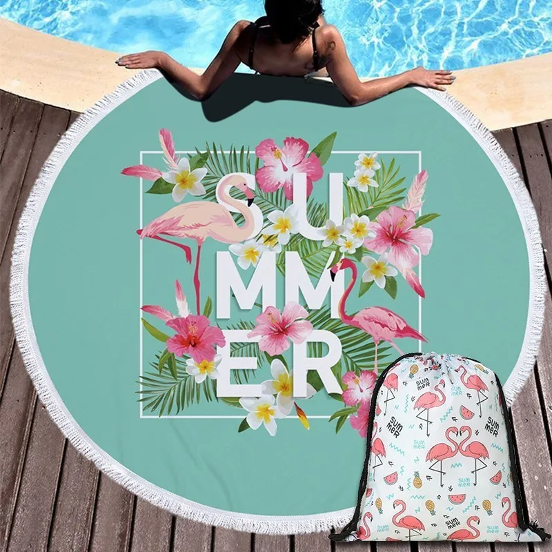 

Popular Flamingo Series Summer Beach Towel 150cm Microfiber Swimming Bath Towel Outdoor Sport Yoga Casual Blanket Beach Mat