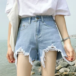 Harajuku Pantalones Cortos de Mezclilla para Mujer 2019 Verano Cintura Alta Pantalones Cortos de Agujero Rasgado con Bolsillos de Borla Mini Jeans Cortos Harajuku Pantalones Cortos de Mezclilla para Mujer 2019 Verano Cintura Alta Pantalones Cortos de Agujero Rasgado con Bolsillos de Borla Mini Jeans Cortos