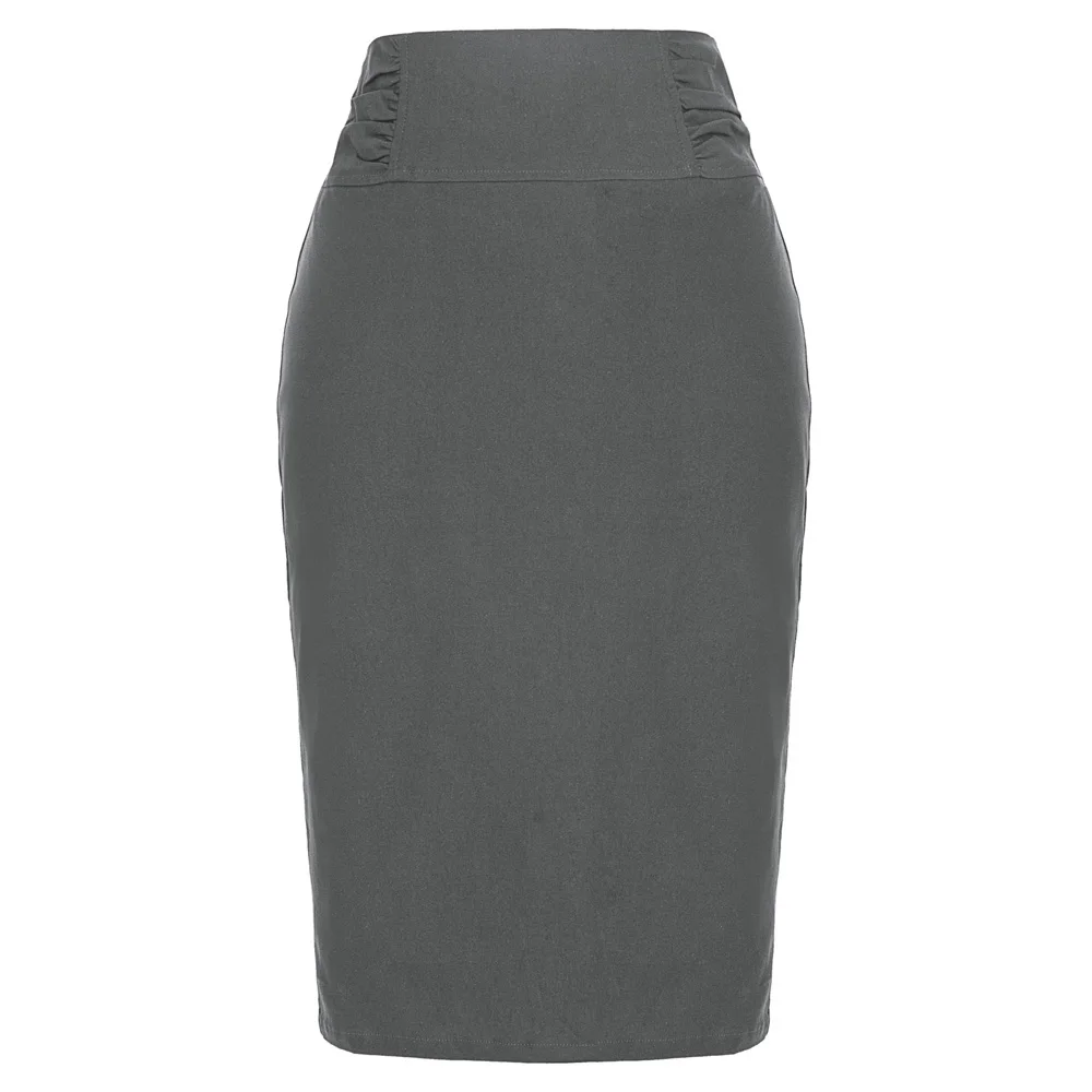 

Womens Plain Elastic Waist Bodycon Stretch Ladies Pencil Midi Work OL Skirt