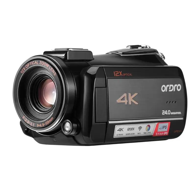 

Ordro AC5 4K 12X Optical Zoom 24MP WiFi IPS Touch Screen Digital Camera+Lens Hood+Wide Angle Lens+Microphone+led Light+Handheld