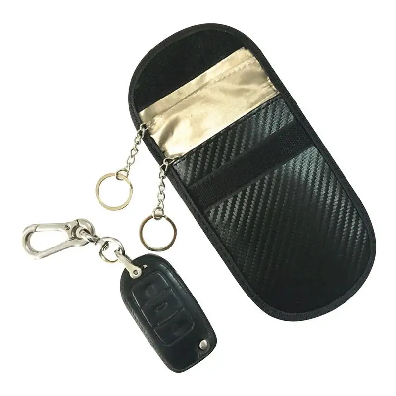 

Double Layer Chain Carbon Fiber Car Remote Control Shielding Key Bag Signal Blocker Pouch Blocks RFID WIFI GSM LTE NFC