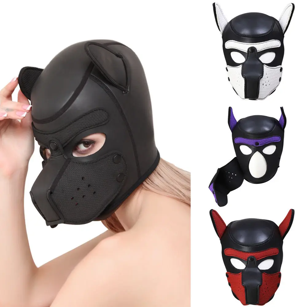 

4 Color Padded Latex Rubber Dog Mask Puppy Cosplay Full Head with Ears Role Play Masquerade Party Masks