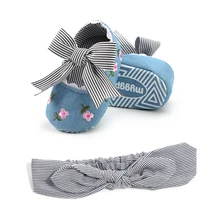 Всесезонная обувь для новорожденных девочек с мягкой подошвой и повязка на голову Нескользящие тапочки для малышей, Прямая поставка
