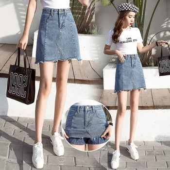 

A-line Skirt Wrap Sexy Mini Women's Denim Skirt Tassel Jeans Short Jupe Distressed Female Shorts 2019 Spring Summer Streetwear