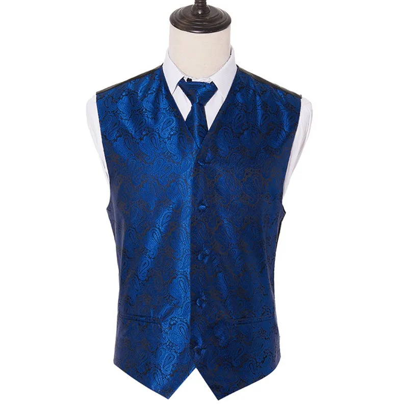  Men's Classic Pink Paisley Woven Slim Suit Waistcoat Vest Neck ties Handkerchief Party Wedding Tie 