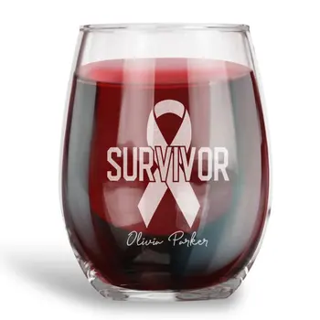 

Personalized Stemless Wine Glass,Survivor Ribbon,Engraved With Name