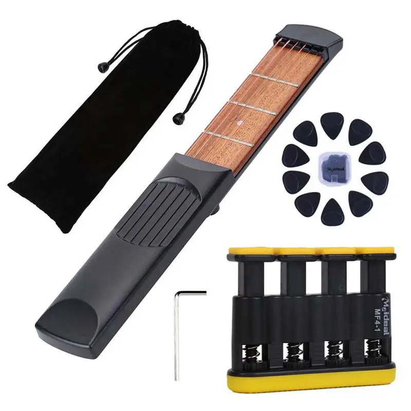 

ABGZ-Meideal Portable Pocket Guitar Practice Tool Gadget Guitar Chord Trainer 4 Fret Black + Portable Guitar Bass Finger Exerc