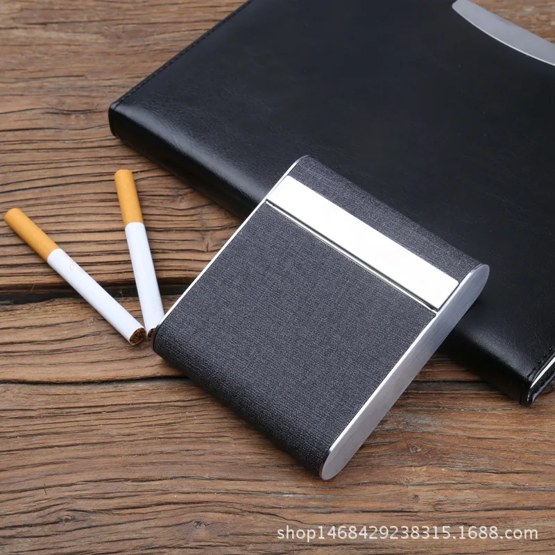 1 Pcs Cigarette Case Leather Fashion Tobacco Holder Thin Aluminum Metal Cigarette Box Wire Drawing