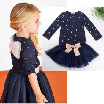 

2019 Kids Baby Girl Fashion Princess Party Soft Cotton Dress Top+Tutu Skirts 2PCS Clothes 2-7T