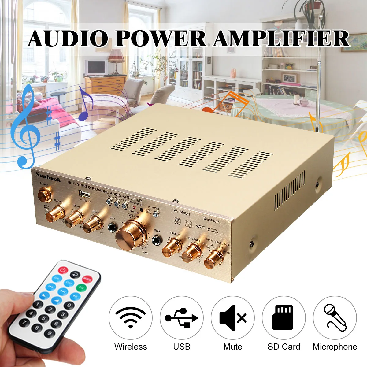 

Sunbuck 12V/ 220V 1200W HIFI Car Audio Stereo Power Amplifier bluetooth Audio Karaoke Amplifiers Car Home Theater Amplifiers