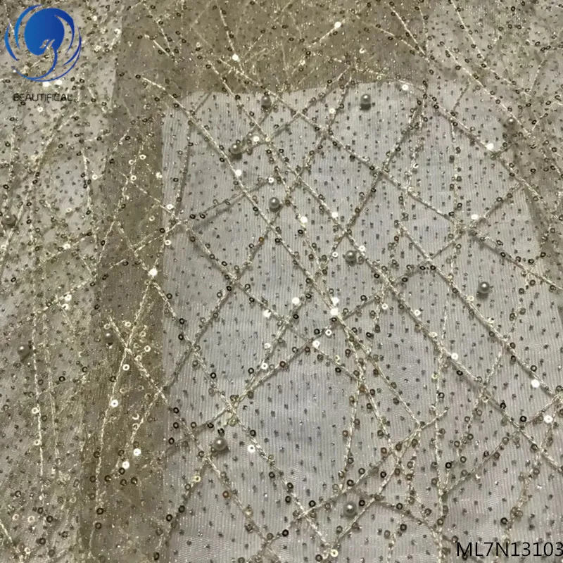 

BEAUTIFICAL 5 yards sequin lace fabric african lace fabric with sequins african tulle lace fabric mesh material for lady ML7N131