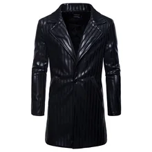 [European Code] 2019 New Men's Long Leather Jacket Large Size PU Suit Jacket Windbreaker Jacket