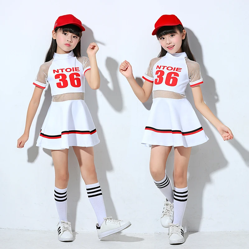 Songyuexia التشجيع زي الفتيات الرقص و Gonggong زي حلة حمراء الأبيض اللباس الأطفال التشجيع زي الفتيات