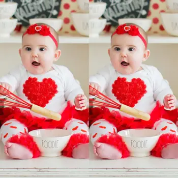 

2019 3Pcs Valentine's Gift Newborn Baby Girls Cotton Long Sleeve Bodysuit Tops Mesh Tutu Skirts Leg Warmer Socks Outfits Set