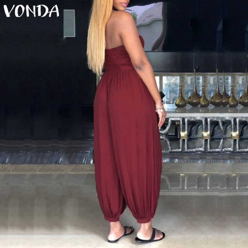 VONDA Rompers Womens Jumpsuit 2019 Sexy Sleeveless Backless Halter Hollow Solid Playsuit Casual Harem Pants Plus Size Overalls VONDA Rompers Womens Jumpsuit 2019 Sexy Sleeveless Backless Halter Hollow Solid Playsuit Casual Harem Pants Plus Size Overalls