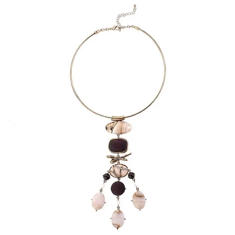 

Fashion Retro Necklace Simple Round Rhinestone Alloy Sweater Chain Short Resin Pendant Wild Necklace Birthday Gift For Women