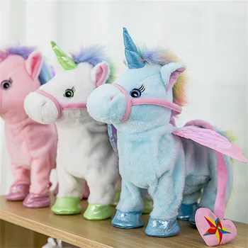 

dropship Price 35cm Electric Walking Unicorn Plush Toy Stuffed Animal Toy Electronic Music Unicorn Toy for Children Gift