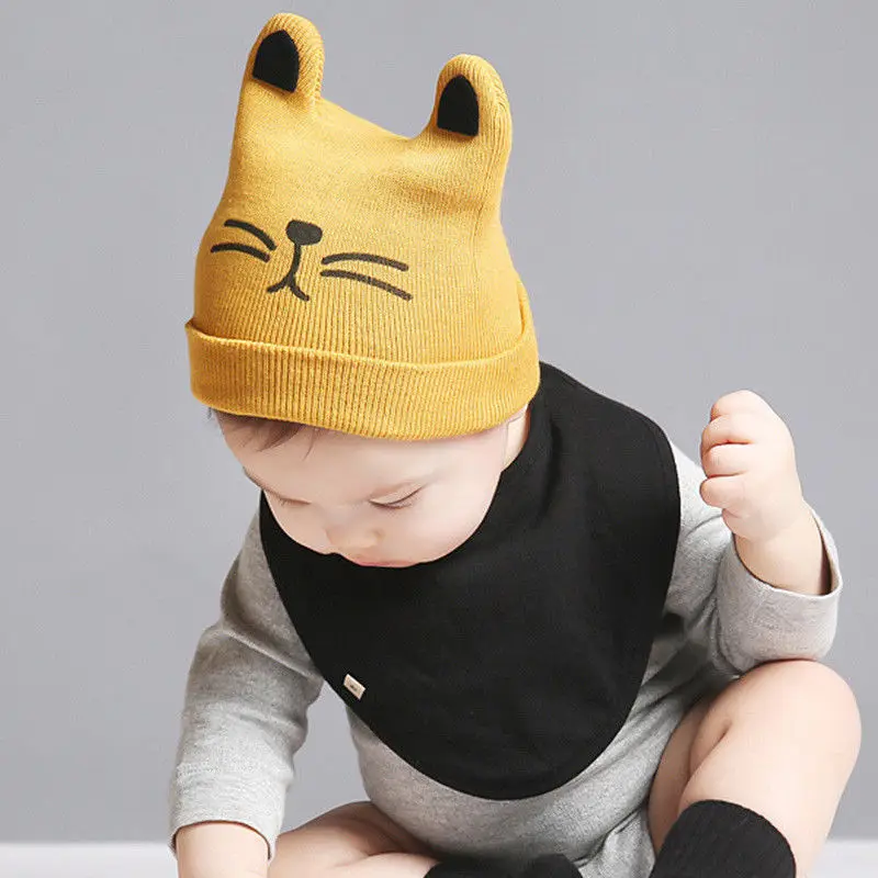 Новое поступление, детская шапка унисекс, шапочка для маленьких мальчиков и девочек, Мягкая Милая хлопковая шапка с рисунком кота, мягкие