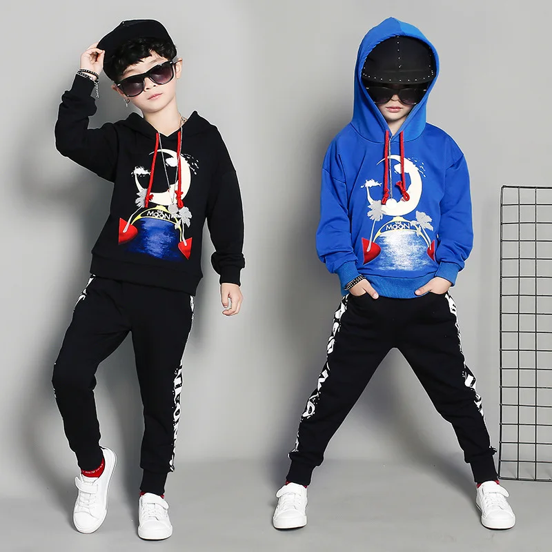 

2019 Spring New Children Suit Boys Hip Hop Street Dance Clothing Kids Cotton Long Sleeve Letters Hooded Sweater+Pants