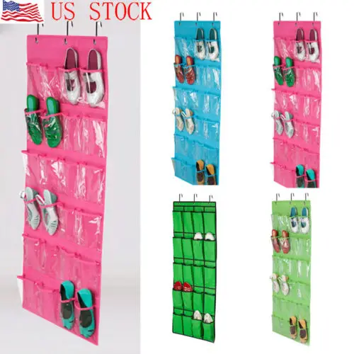 

24 Pocket Shoe Door Hanging Organizer Storage Rack Bag Closet Holder Door US