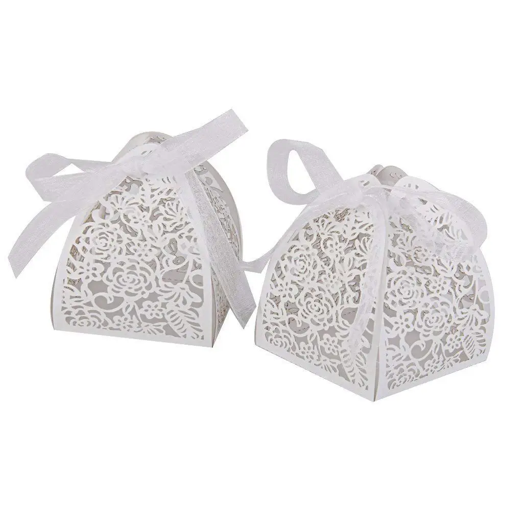 

New-Lot of 25pcs Candy Box Bonbonniere Pattern Ajoure LED Candle Lampshade for Bapteme Wedding - White