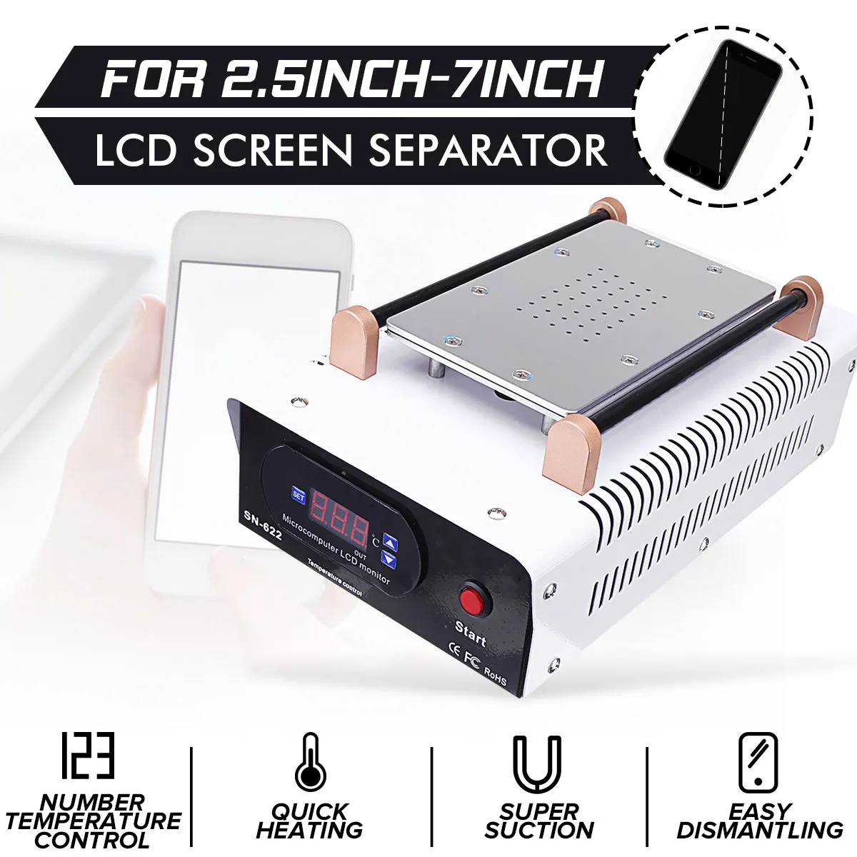 

220V LCD Screen Separator Heating Platform Plate Glass Removal Phone Repair Machine Auto Heat Smooth Plate EU Plug