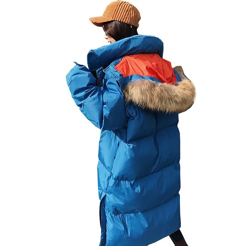 Manteau Bleu Long Grand Fourrure Vers Parka Veste Hiver Ls140 Coton Lâche Femmes Mode Pardessus Le Chaud Nouveau Épais Rembourré Col Bas De twTq77I
