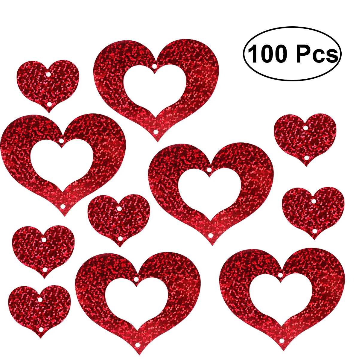 

100pcs Laser Heart Garland Ballon Hanging Decor Wedding Birthday Marriage Proposal Party Supplies (Red)