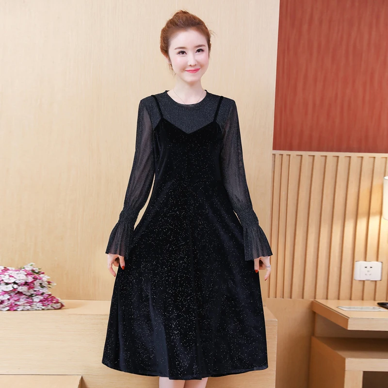

New Women Spring Autumn Black Dress Casual O-neck Long Sleeve Dresses Office Fashion Slim Party Vestidos Plus Size 5XL