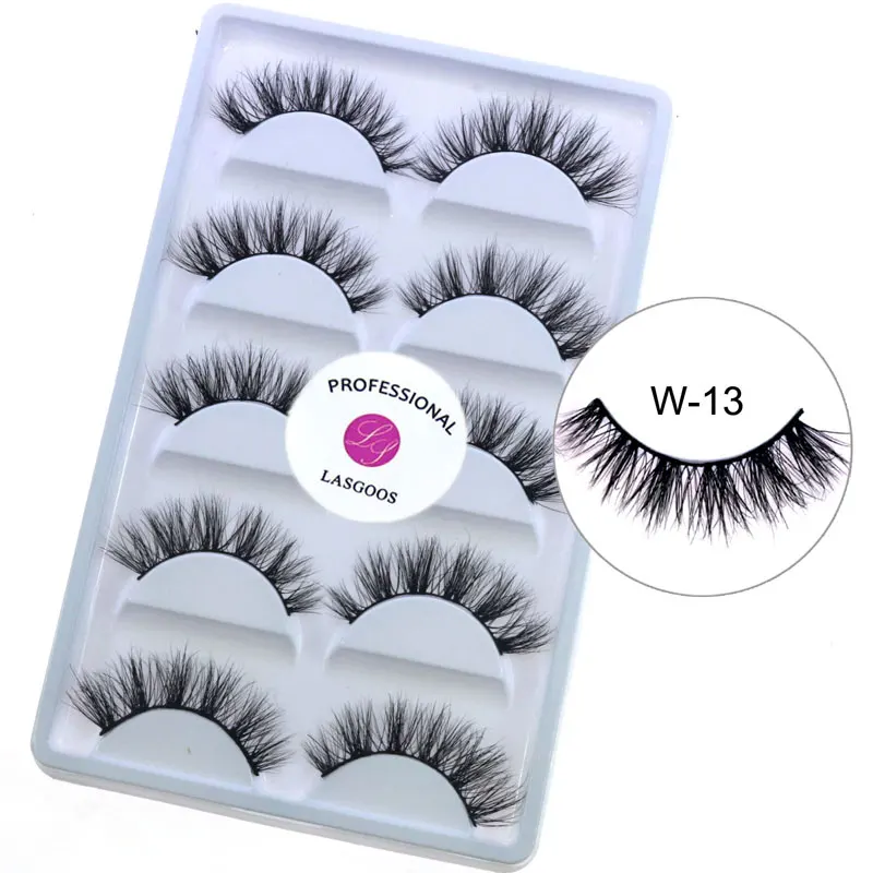 

LASGOOS 5 Pairs Eyelashes 3D Mink Lashes Soft Thin Short Lashes Crisscross Eyelash Extension Real Mink Eyelash W-13