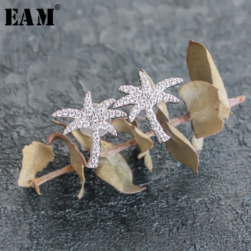 

WKOUD EAM Jewelry / 2018 New Fashion 925 Silver Micro-inlaid Zircon Coconut Tree Stud Earrings Women's Accessories S#R117710